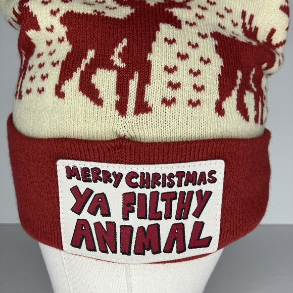 Home Alone Merry Christmas Ya Filthy Animal Ugly Sweater Pom Pom Beanie Hat New - Picture 2 of 7